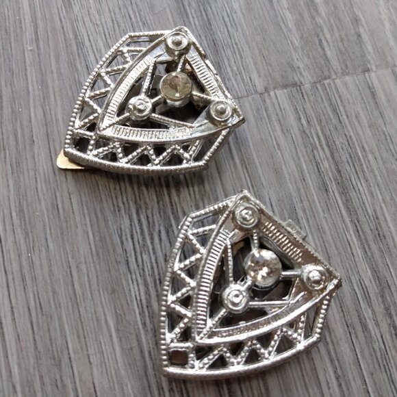 Vintage Art Deco Dress Clips Silver Tone Rhinestone - Picture 4 of 9
